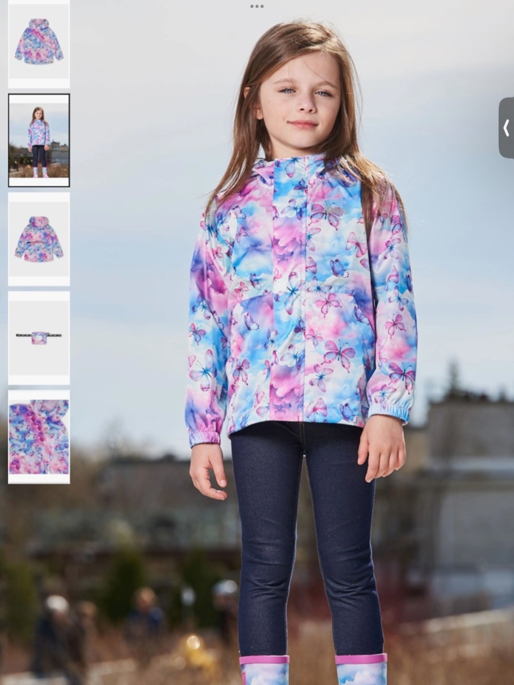 Deux par Deux Girl's Printed Packable Windbreaker Butterflies On Multicolored